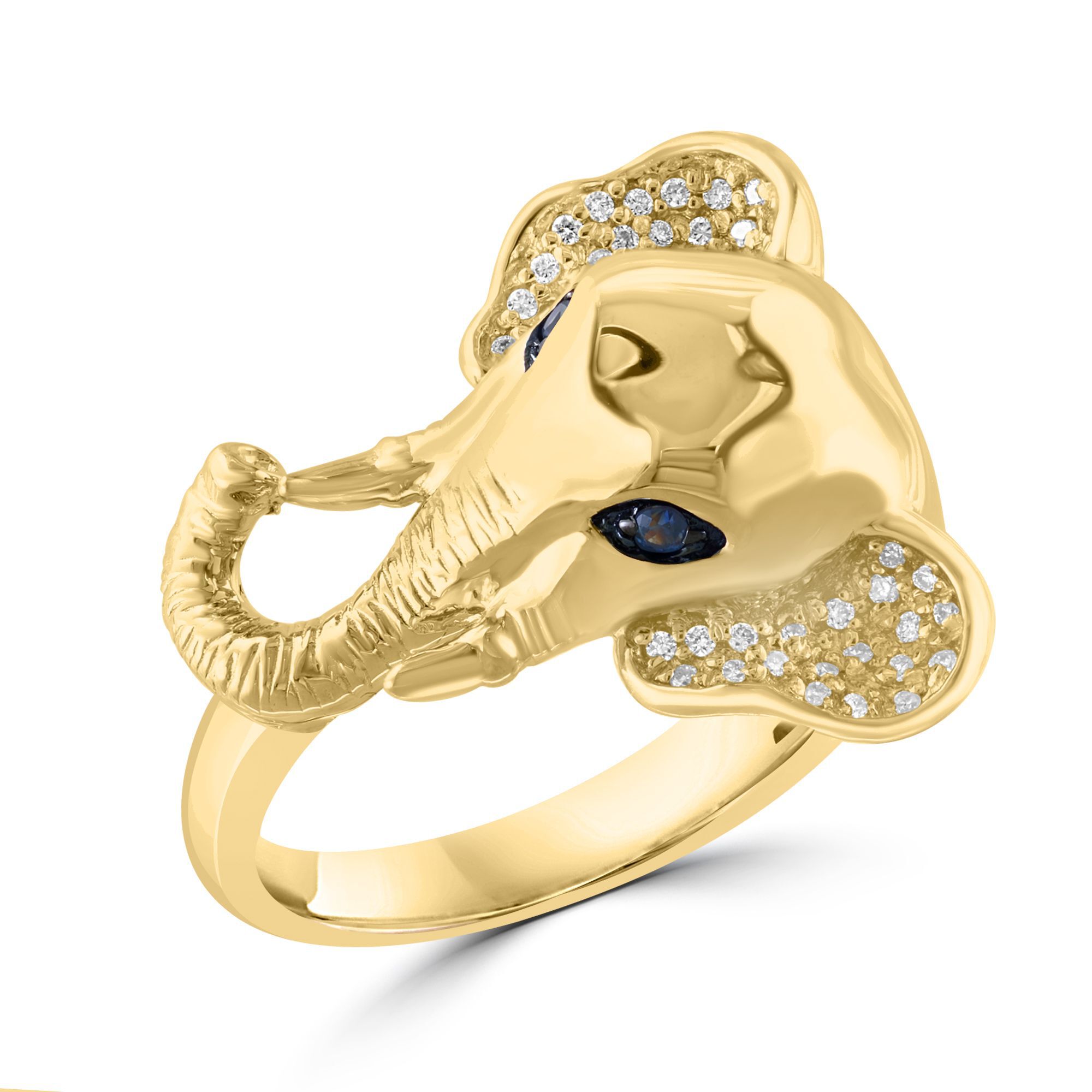Salon Diamond and Elephant Ring in Sapphire 18k Yellow Gold Size 7 0.12ct